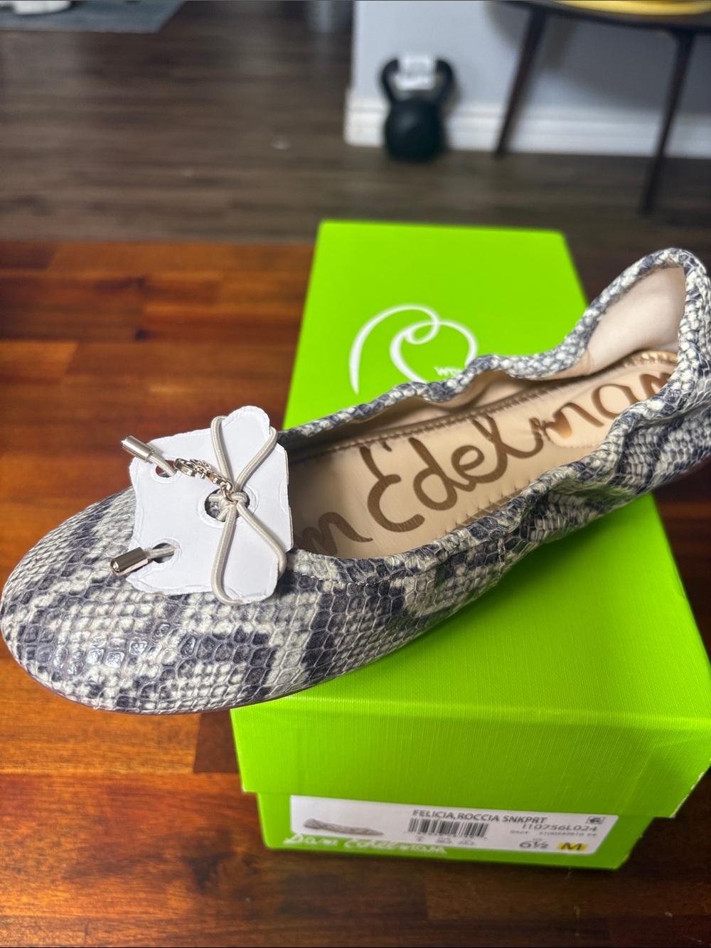 Sam Edelman Snake-Print Ballet Flat in Gray and White with Decorative Buckle